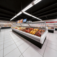 Vitrine réfrigérée à double température avec verre incurvé -1~6 ° C / 60~65 ° Vitrine panoramique en verre pour la présentation d'aliments chauds et froids