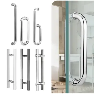 Heavy Duty Hotel Bathroom Towel Holder Circular Satin Tube H Type SS304 Stainless Steel Shower Sliding Pull Glass Door Handles
