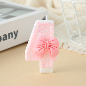 Bougie d'anniversaire rose numéro 1 avec nœud et paillettes pour la décoration de gâteau de la première année des enfants - Product Image 4