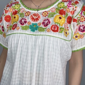 OEM Women's Casual Cotton Blouse With Short Sleeves O Neck Custom Embroidery Blouse - Product Image 5