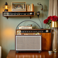 Haut-parleur portable sans fil Bluetooth rétro 16W avec son puissant HD, radio FM et poignée en cuir végétalien