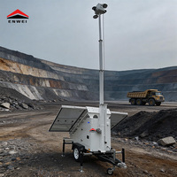 Kamera CCTV Solar Mobile Tahan Air dengan Trailer, Baterai Gel 4*200Ah, Tiang Manual 6m, untuk Lokasi Konstruksi, Model ENWEI 3400, Cloud/SD/NVR
