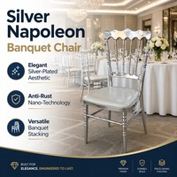 Chaise de banquet empilable pour hôtel et événements, style Napoléon, argentée électroplaquée, anti-rouille nano, prix d'usine