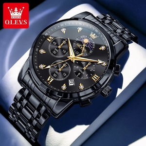 Reloj de Pulsera OLEVS 3655 OEM de Lujo con Logotipo Personalizado, Deportivo, Luminoso, para Hombre, con Fase Lunar Dorada, de Acero Inoxidable, Clásico, de Cuarzo - Product Image 1