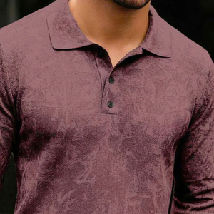 เสื้อโปโลแขนยาวผู้ชาย ลายพิมพ์แบบมีเท็กซ์เจอร์ เสื้อคอปกสไตล์ลำลอง - Product Image 1
