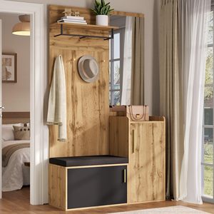 SENYU Solid Wood Entryway <b>Coat</b> Rack with Mirror Storage <b>Bench</b> 4 Hooks 5 Shelves Multipurpose Hallway Organizer - Product Image 4