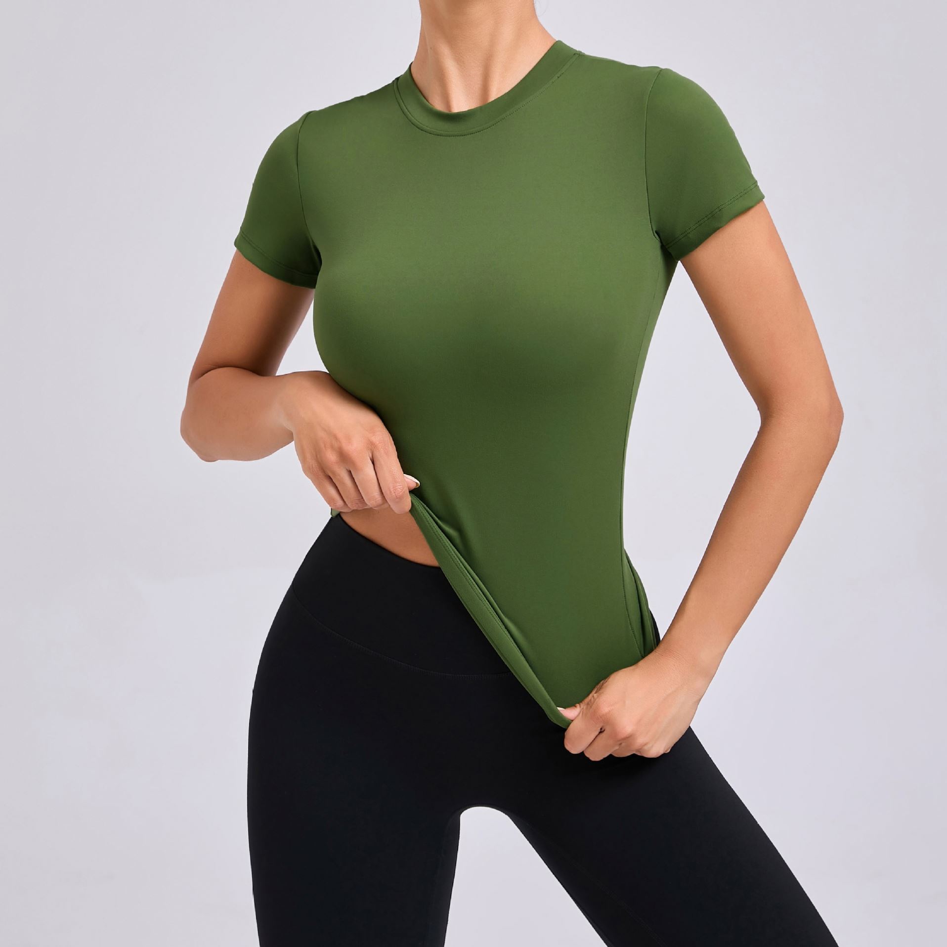 Custom Breathable Short-sleeved Tight Sports Yoga T Shirt Athletic Workout Wear Yoga Gym Running Top for Women