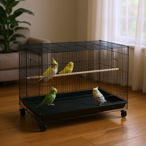 กรงนกโลหะ D0100HARS4W ขนาด 30 x 18 x 18 นิ้ว รูปทรงสี่เหลี่ยมผืนผ้า สำหรับใช้ในร่ม พร้อมถาดรองและล้อเลื่อน เหมาะสำหรับนกแก้วขนาดใหญ่และนกค็อกคาเทล - Product Image 2