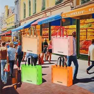 Sac fourre-tout personnalisé en non-tissé écologique, sac de courses réutilisable tendance avec poignées en coton, logo/impression PC, pour aliments moyens - Product Image 2