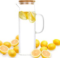 Carafe à eau en verre borosilicate pour thé glacé aux fruits, avec couvercle en bambou