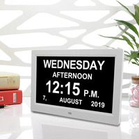 Horloge parlante LCD de 10 pouces avec carillon horaire, alarme, horloge murale pour Alzheimer avec rappel, cadre photo numérique