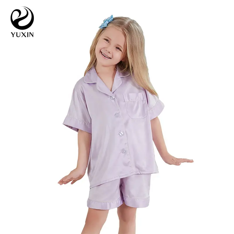 Ensemble de pyjamas pour enfants Pyjamas en satin Pyjamas pour enfants en soie biologique Pyjamas pour enfants unis pour garçons