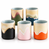 Mug à café en céramique avec motif floral, glaçure fluide, sans anse, style bohème, pour la maison, le bureau et les cadeaux d'affaires