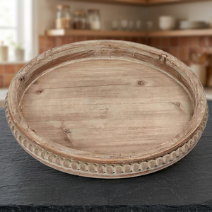 Plateau de service multifonctionnel en bois perlé, motif géométrique horizontal, design rustique traditionnel fait main, décoration de plat - Product Image 4