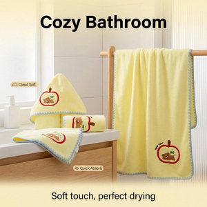 Ensemble de serviettes de bain pour femmes motif ours mignon, absorbant l'eau, pour la maison, avec serviettes de toilette pour adultes, lingettes pour cheveux et bonnet de séchage des cheveux, ensemble trois pièces - Product Image 1