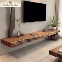Meuble TV flottant en bois massif de style moderne médiéval |   Meuble console mural pour salon
