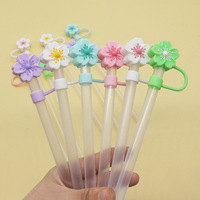 Couvre-pailles en silicone réutilisable, écologique, lavable, anti-poussière, 10 mm, motif fleur de cerisier, pour pailles en silicone décorées de fleurs mignonnes