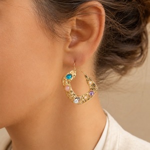 Orecchini a Cerchio con Cristalli Colorati, Orecchini Geometrici Rotondi Vintage da Donna per Uso Quotidiano - Product Image 2