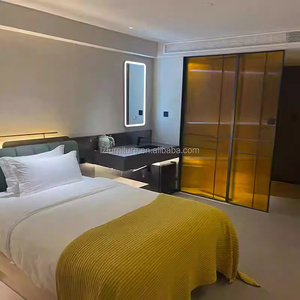 Compact Hotel Apartment Bedroom Furniture Twin Beds With Nightstands <b>Side</b> <b>Table</b> Seating & Desk Combo for Small Guest Rooms - Product Image 4