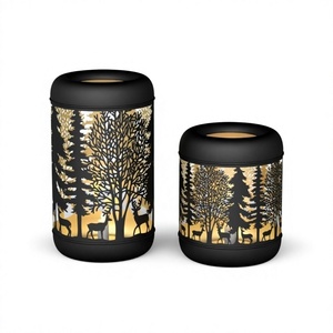 Cylindrical Hurricane Rust Resistance Metal Candle Holder Custom Deer Forest Design Heat Resistance Candle <b>Lanterns</b> & <b>Lamp</b> Decor - Product Image 1