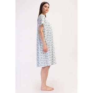 Camisón de Algodón para Mujer Anna, Manga Corta, Estampado Floral Clásico, Ropa de Dormir Suave, Blanco - Product Image 6