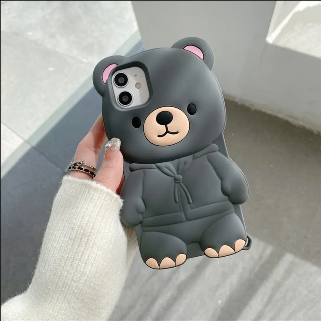 3D Cute Bear Kawaii Cartoon Silicone Mobile Cell Phone Back Cover Case for Girl Iphone 6 7 8 Plus X XS XR 11 12 13 14 15 Pro MAX