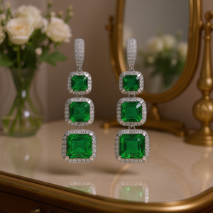 Orecchini Pendenti E1744 con Gemma Verde, Classici da Donna, con Incastonatura a Castone Geometrica, in Lega, Gioielli alla Moda, Stile da Festa - Product Image 2