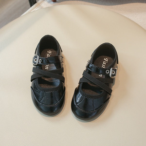 Chaussures de tous les jours pour filles, style Mary Jane, en cuir PU noir, à brides croisées, style rétro français - Product Image 2