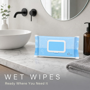 Wet Wipes Soft Pack <b>Blue</b> Design Flip Top Lid Reusable Seal Home Use Facial <b>Tissue</b> Non Woven Fabric - Product Image 1