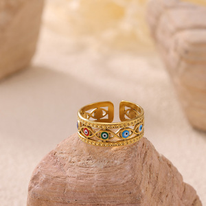 Bague ouverte vintage en émail coloré effet goutte d'huile, motif yeux du diable, bijoux inaltérables, résistants à l'eau, en or 18 carats - Product Image 5