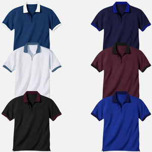 High Quality Wholesale Cotton Clothing Manufacturer Custom Casual Short Sleeve Contrast Color <strong>Zip</strong> <strong>up</strong> <strong>Polos</strong> Pour Hommes En Coton - Product Image 3