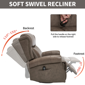 Sillón Reclinable Manual con Masaje Térmico, Función de Balanceo y Giro, en Cuero Genuino, Resistente y Suave, para Sala de Estar o Villa - Product Image 6