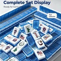 Juego de Mahjong Azul con Purpurina, Fichas Patrióticas de EE. UU. con Arte de Águila y Bandera, 160 Piezas, Juego de Mahjong Acrílico para Fiestas