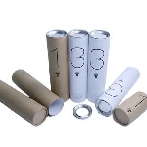 Factory price biodegrade food paper tube package for water bottle T-shirt paper box with metal lid Cylinder post mailing tube