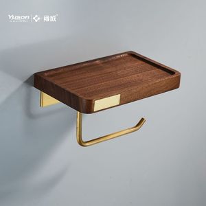 Luckyizon — <span class=keywords><strong>porte</strong></span>-<span class=keywords><strong>papier</strong></span> hygiénique 13332G, avec une étagère téléphone en bois de noyer, barre en laiton or brossé, <span class=keywords><strong>porte</strong></span>-<span class=keywords><strong>papier</strong></span> <span class=keywords><strong>toilette</strong></span> - Product Image 5
