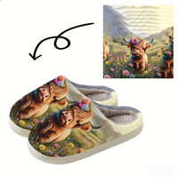 Chaussons classiques à bout fermé avec imprimé vache des Highlands, légers, amortissants, semelle épaisse en TPR, doublure en peluche, pour toutes les saisons