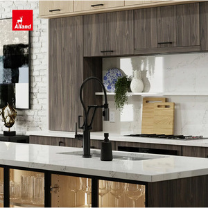 Gabinetes de Cocina Modernos Minimalistas Personalizados Alland, en Dos Tonos, con Chapa de <span class=keywords><strong>Nogal</strong></span>, sin Tiradores, con <span class=keywords><strong>Encimera</strong></span> de Cuarzo - Product Image 5
