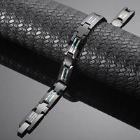Bracelet classique pour homme en acier tungstène et céramique, avec coquille en bois, pierre de diamant, symbole religieux chrétien, cadeau de mariage