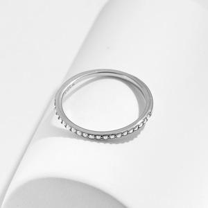 S925 <b>Silver</b> Minimalist Half Paved CZ <b>Silver</b> <b>Ring</b> Dainty Korean Style Daily Wear JewelryElegant Half Eternity CZ <b>Stacking</b> <b>Ring</b> St - Product Image 3