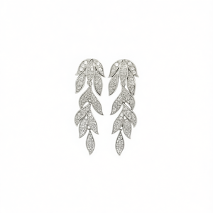 Boucles d'oreilles en or blanc E3342, cristal, strass, forme de plante, bijoux de luxe pour femmes, bijoux de mariage - Product Image 1