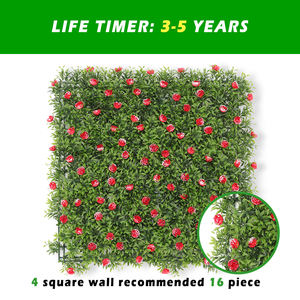 P166A-2 maison jardin décor Faux plastique feuilles de bambou avec Rose rouge écran de confidentialité mur UV-Anti mur de panneau de buis artificiel - Product Image 2