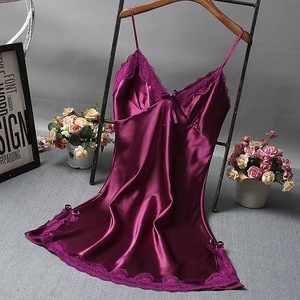 Camisón Sexy de Satén Suave para Mujer, Lencería de Encaje, Ropa de Dormir de Color Sólido, Vestidos Cortos Envolventes para Mujer - Product Image 1
