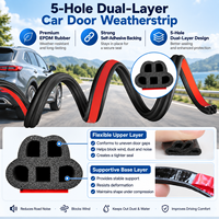 Joint d'étanchéité pour portière de voiture 16,5 pieds, double couche, 5 trous, en caoutchouc EPDM, auto-adhésif, pour voitures, camions, SUV, VR