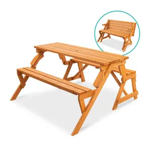 โต๊ะปิกนิกไม้แบบเปลี่ยนได้2-In-1,ม้านั่งในสวนพร้อมช่องร่มทำจากธรรมชาติ