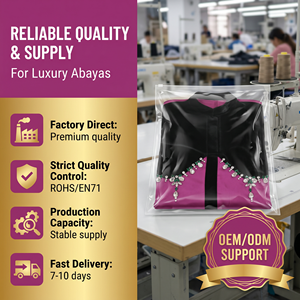 Abaya de luxe pour femme, couleur violet baie, maxi, avec bordure en velours et devant perlé, pour l'Aïd, tenue de boutique pour occasions spéciales - Product Image 6