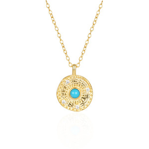 Collier ras-de-cou CANNER en argent sterling S925 avec pendentif disque motif tournesol et pierre turquoise, idéal pour femme, cadeau - Product Image 1
