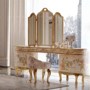 Lüks fransız klasik yatak odası ahşap altın dresser 9 çekmeceli göğüs