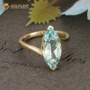 Bague en or massif 9 carats certifiée IGI avec saphir de laboratoire taille marquise, bijoux fins pour femmes, vente en gros - Product Image 1
