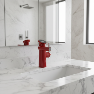 Robinet de lavabo de salle de bain numérique à eau chaude et froide, design moderne finition rouge chinois, avec bras robotisé - Product Image 2