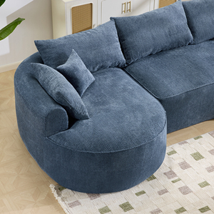 Divano Angolare Moderno <span class=keywords><strong>a</strong></span> Tre Posti con Struttura in Legno e Cuscini in Tessuto Chenille Blu, Design Modulare per Salotti di Ville - Product Image 3